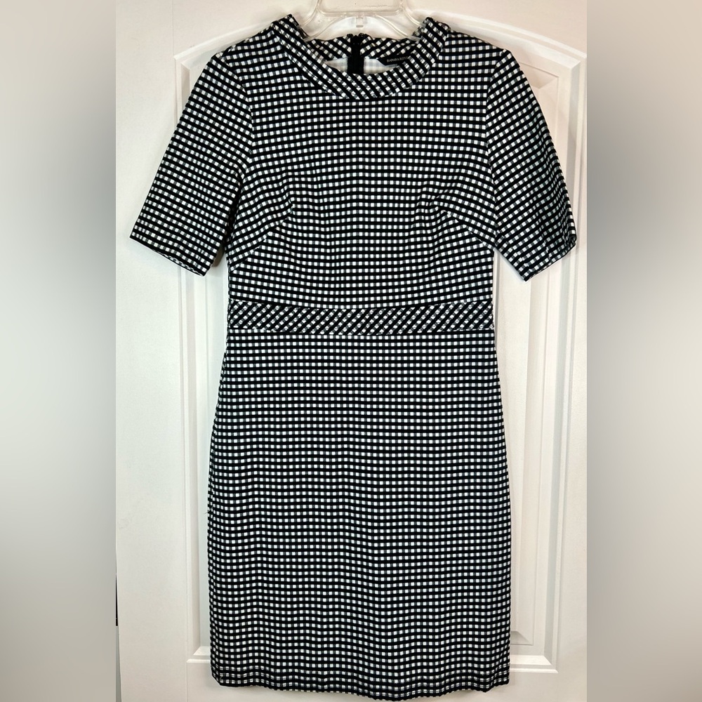 Banana Republic Black White Short Sleeve Gingham Dress Plaid Check Women’s Sz 8
